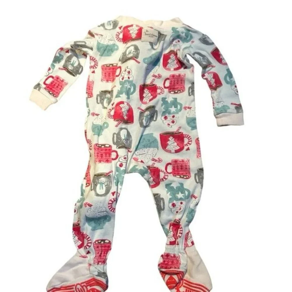 Burts Bees 6-9 month Baby Sleeper Outfit Snowman Winter mugs Cozy Valentines Day - Picture 2 of 7